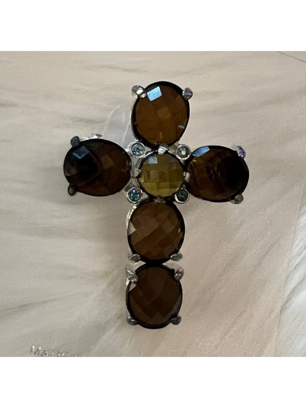 Brown Gemstone Cross Brooch